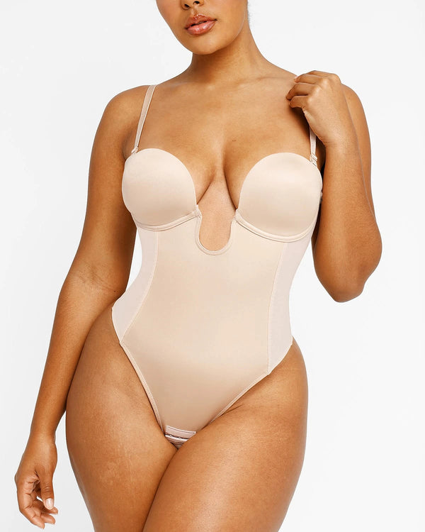 BOOT-YEAH™ MeshSmooth™ Deep Plunge Low-Back Thong Bodysuit