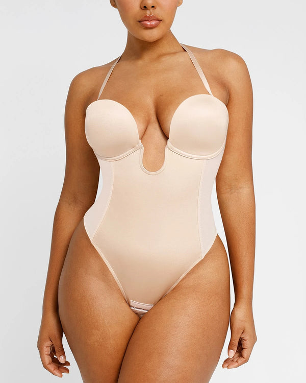 BOOT-YEAH™ MeshSmooth™ Deep Plunge Low-Back Thong Bodysuit