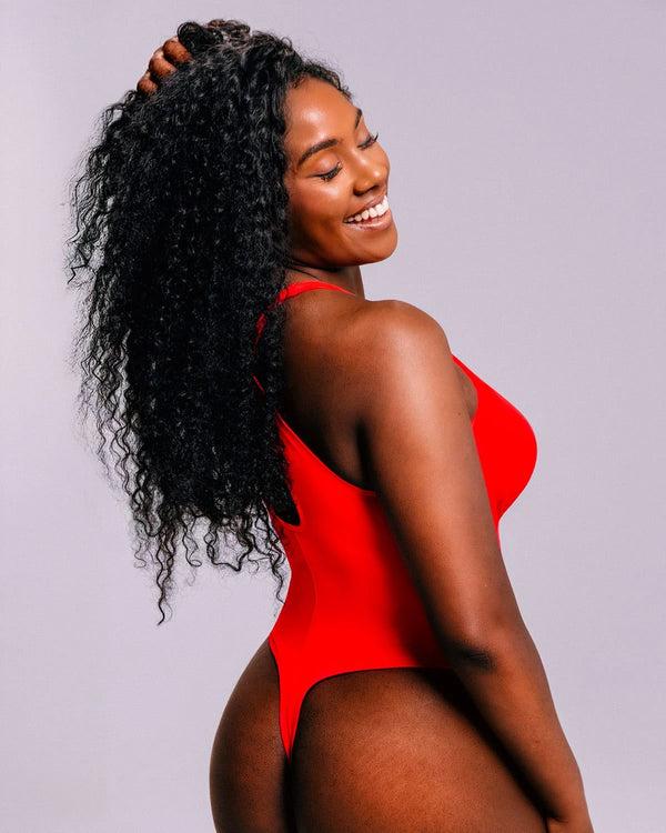 Bare Essentials™ AirSlim® Deep V-Neck Cross Back Thong Bodysuit