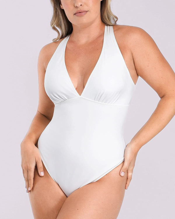 Bare Essentials™ AirSlim® Deep V-Neck Cross Back Thong Bodysuit