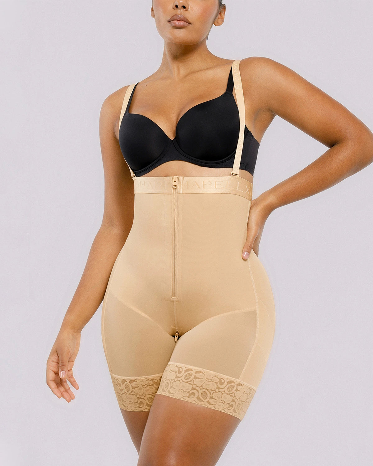 Shapellx Detachable Straps Full Body Shaper with zipper crotch and abdominal control, front view