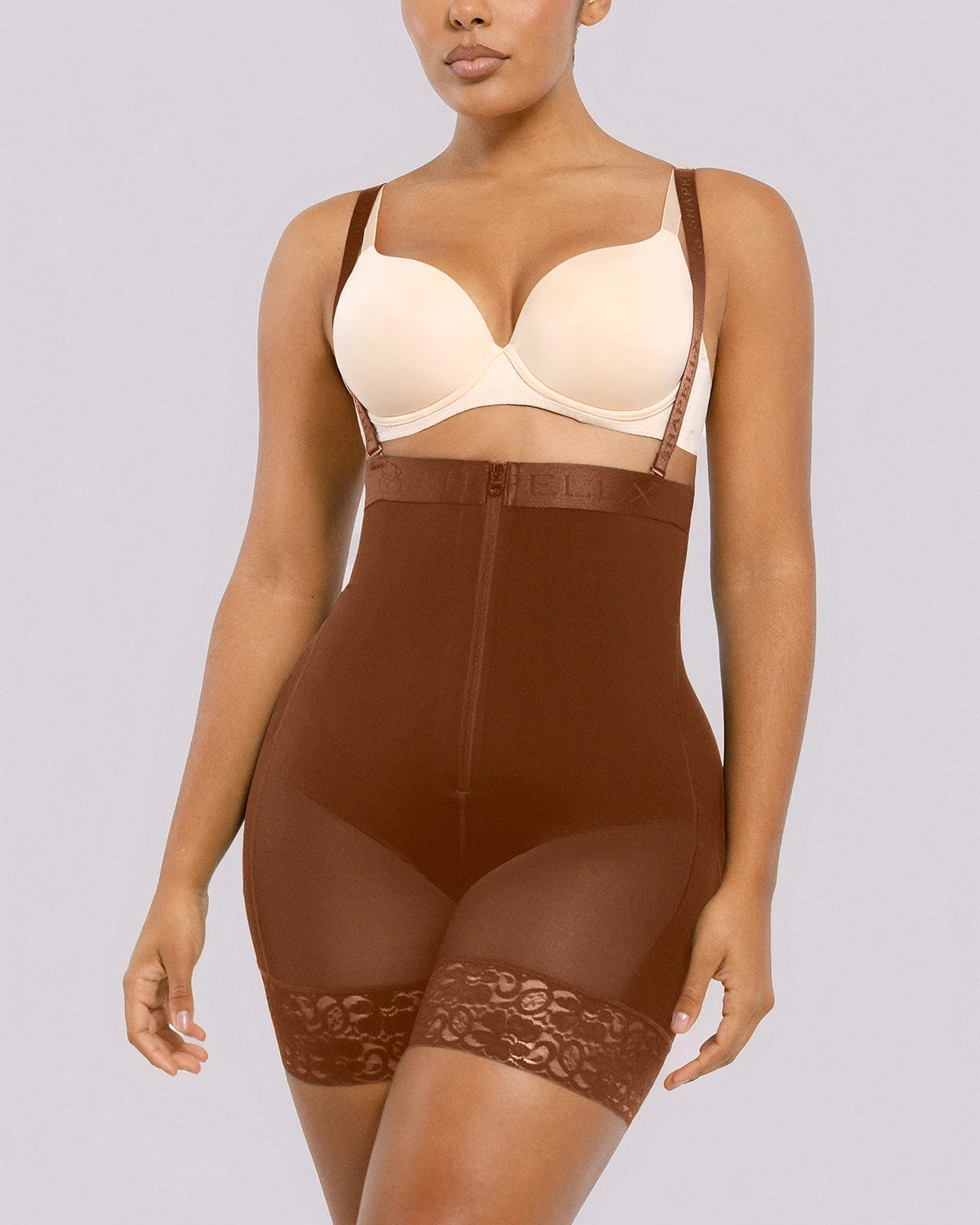 Shapellx Detachable Straps Full Body Shaper with zipper crotch and abdominal control, front view