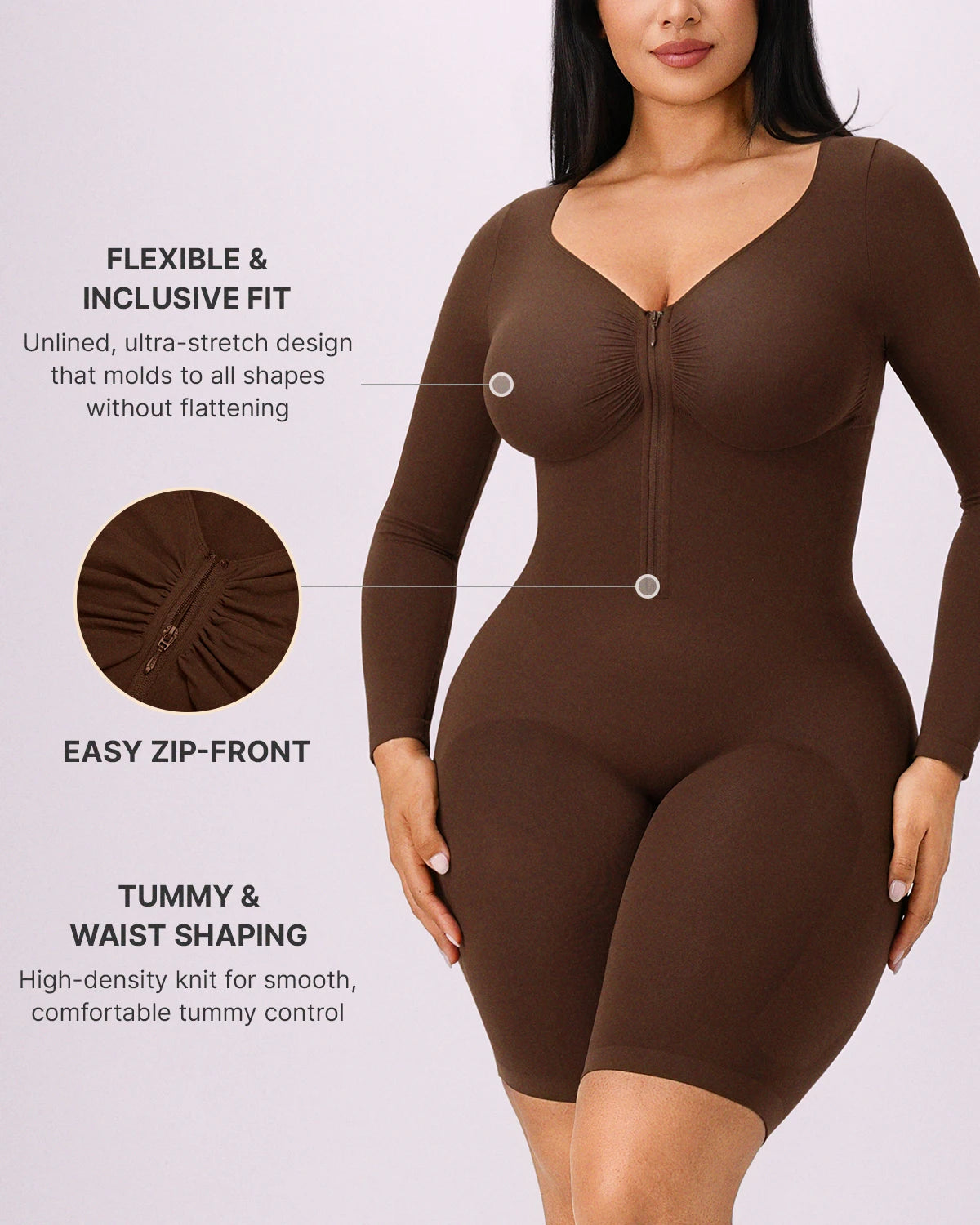 Bare Essentials™ Defineline™ Long Sleeve Zip-Front Bodysuit
