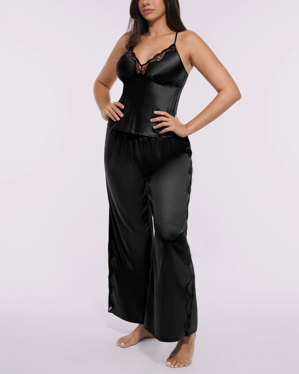 Bare Essentials™ Satin Lace Pajama Pants Set