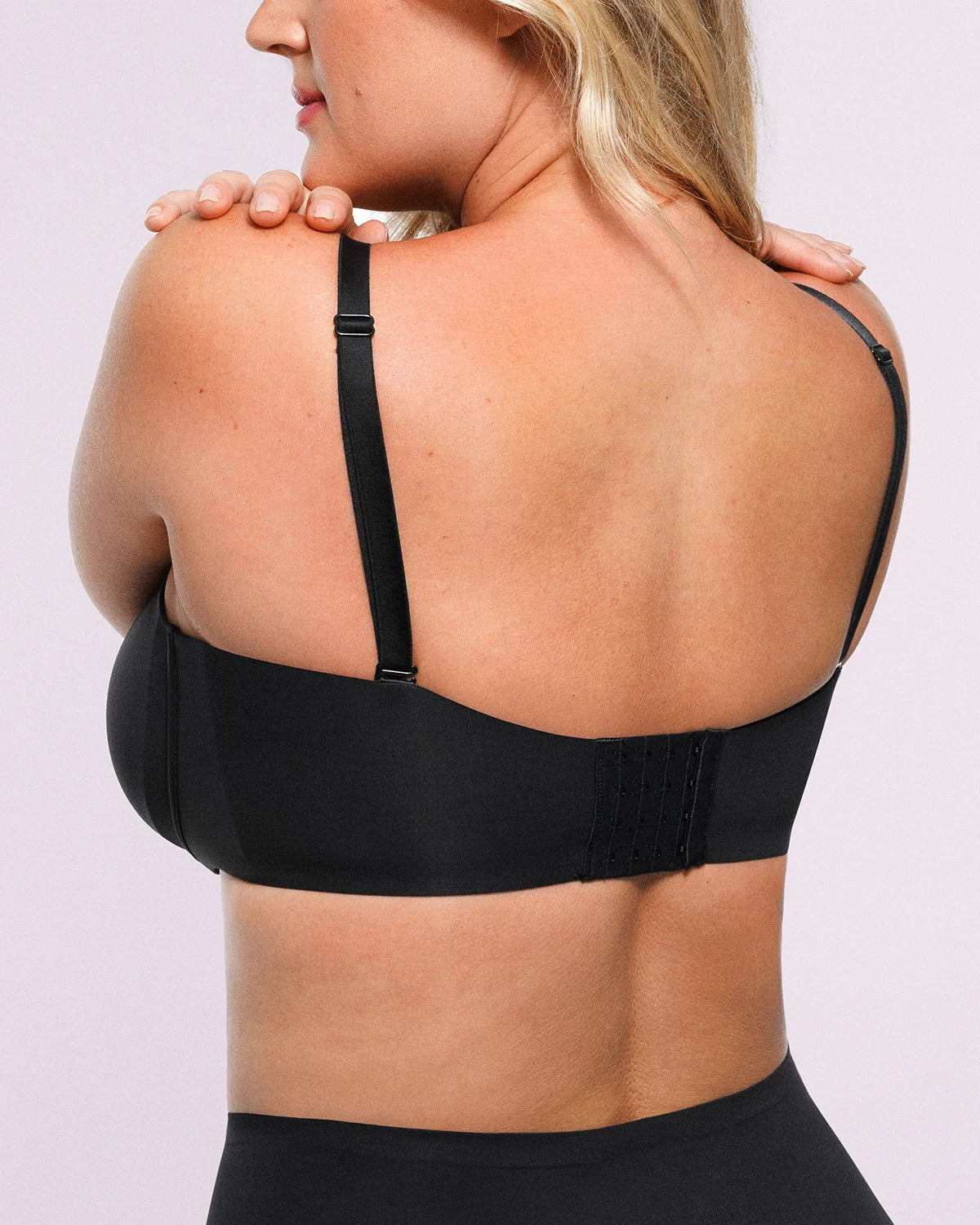 Back view of Convertible Strapless Push Up Bra showing adjustable hook-and-eye closure and high back coverage