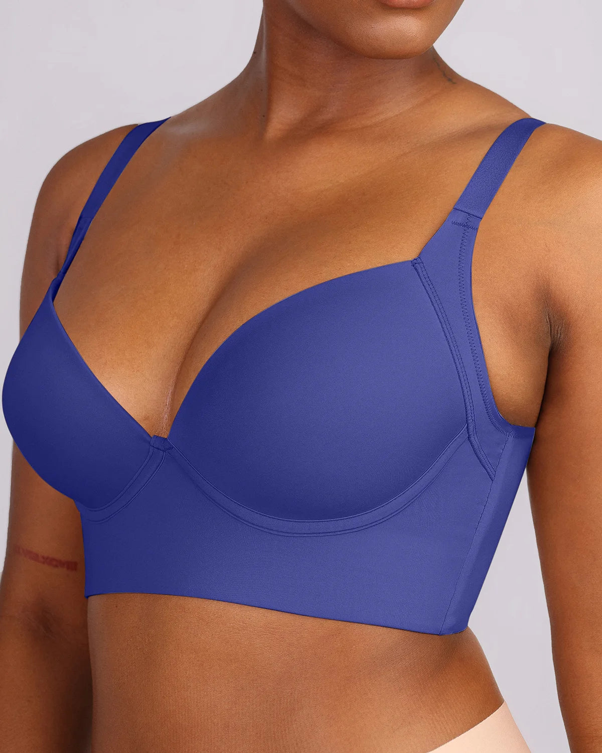 Side view of underwire bra providing support and natural shaping