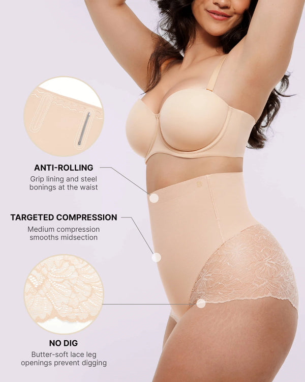 Bare Essentials™ MeshSmooth™ High-Waisted Sheer Lace Brief