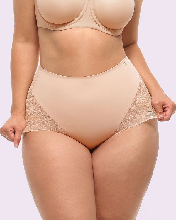 Bare Essentials™ MeshSmooth™ Mid-Waist Lace Brief