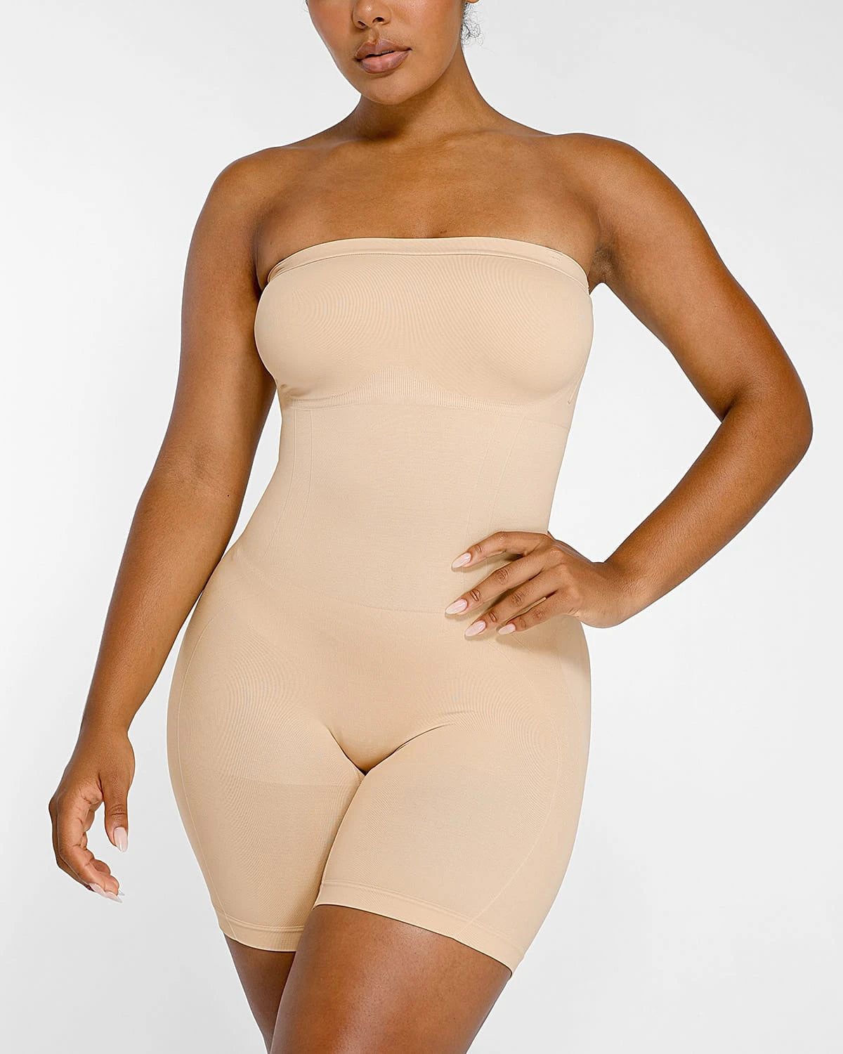 Strapless Body Shapewear Firm Tummy Women's Strapless Shapewear Bodysuit - Tummy Control, Removable Pads, Seamless, 3-Hook Gusset, 90% Polyamide 10% Elastane Strapless Body Shapewear Firm Tummy Women's Strapless Shapewear Bodysuit - Tummy Control, Removable Pads, Seamless, 3-Hook Gusset, 90% Polyamide 10% Elastane