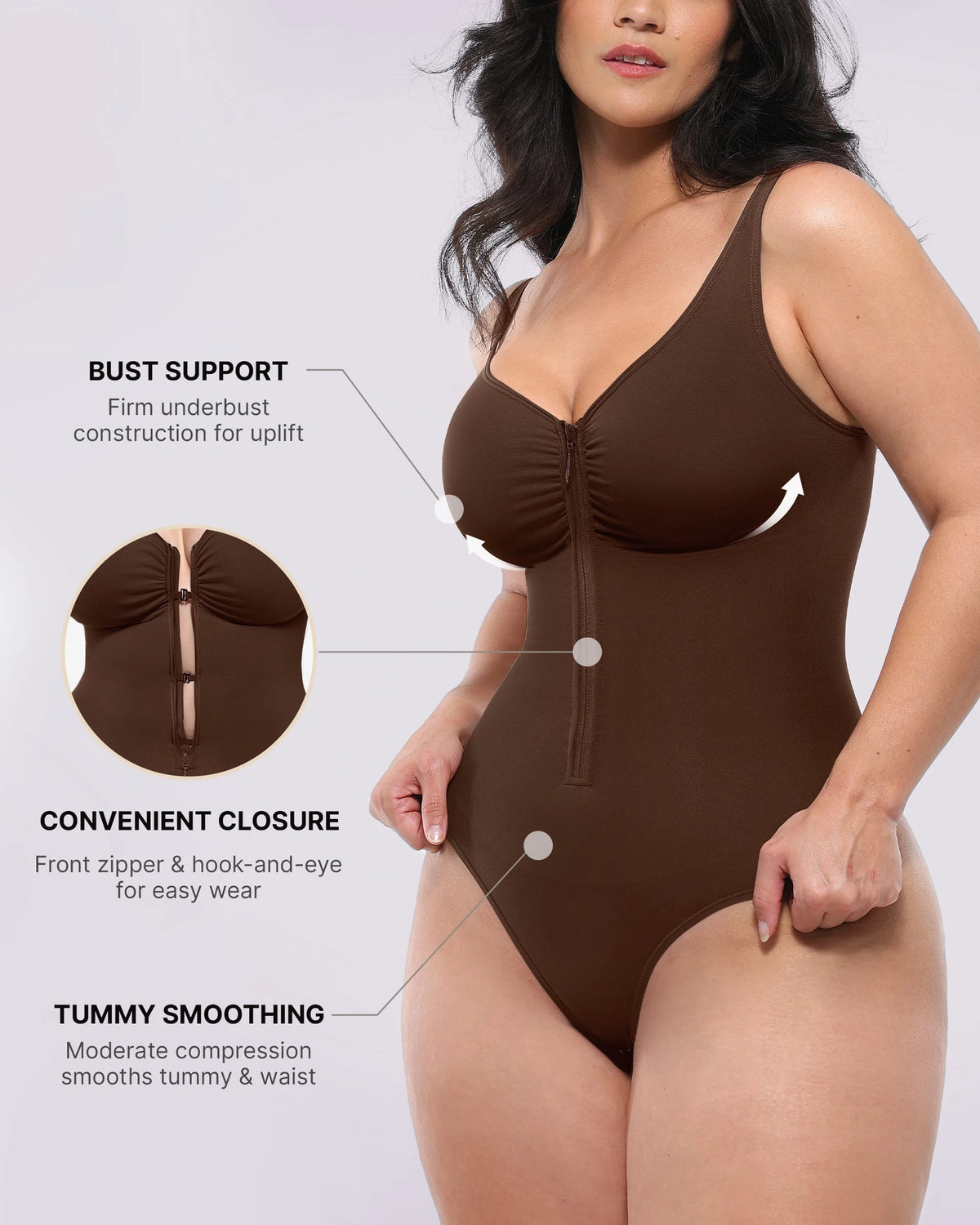 Bare Essentials™ Skin Flow™ Zipper Front Thong Bodysuit
