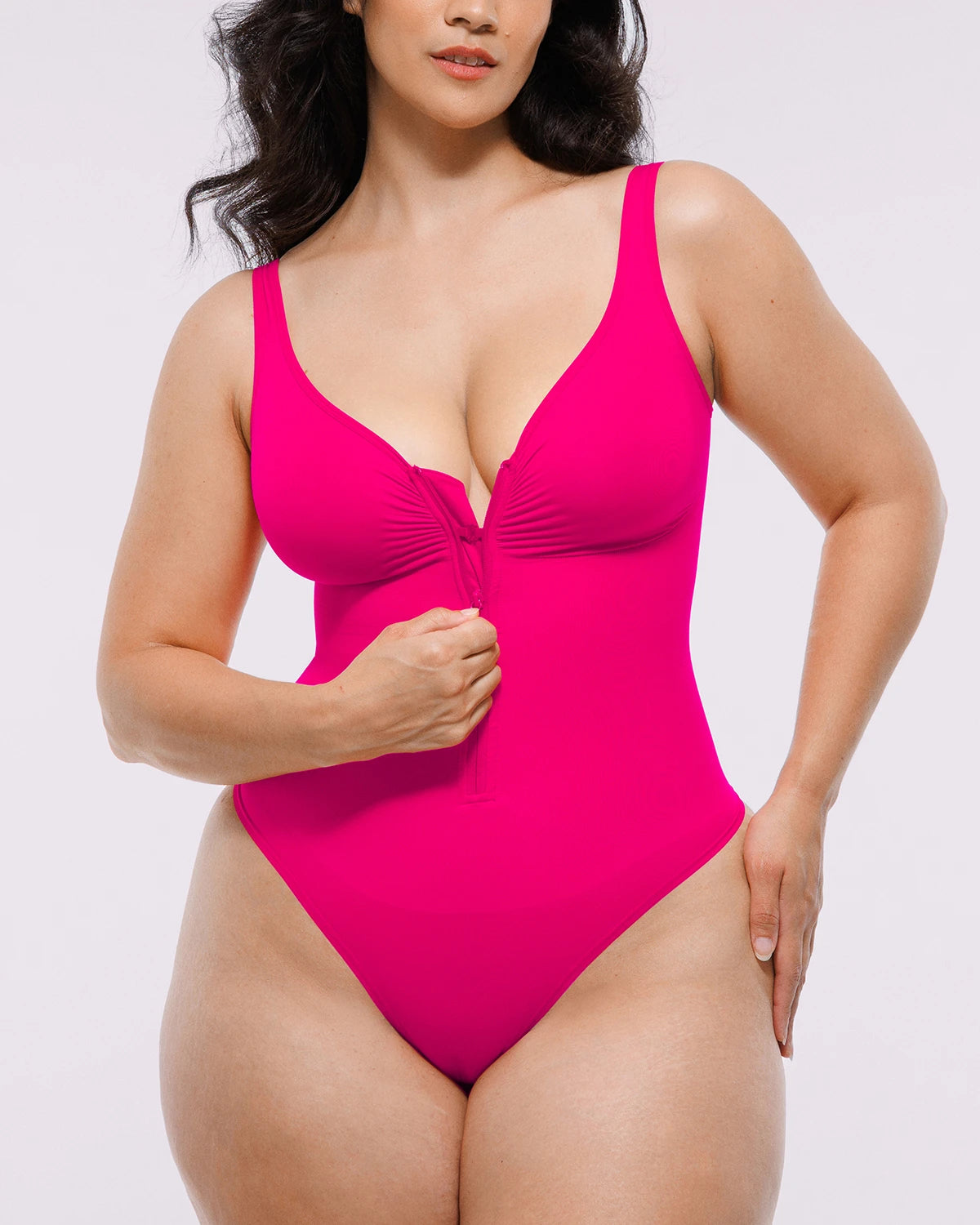 Seamless Zipper Front Thong Bodysuit