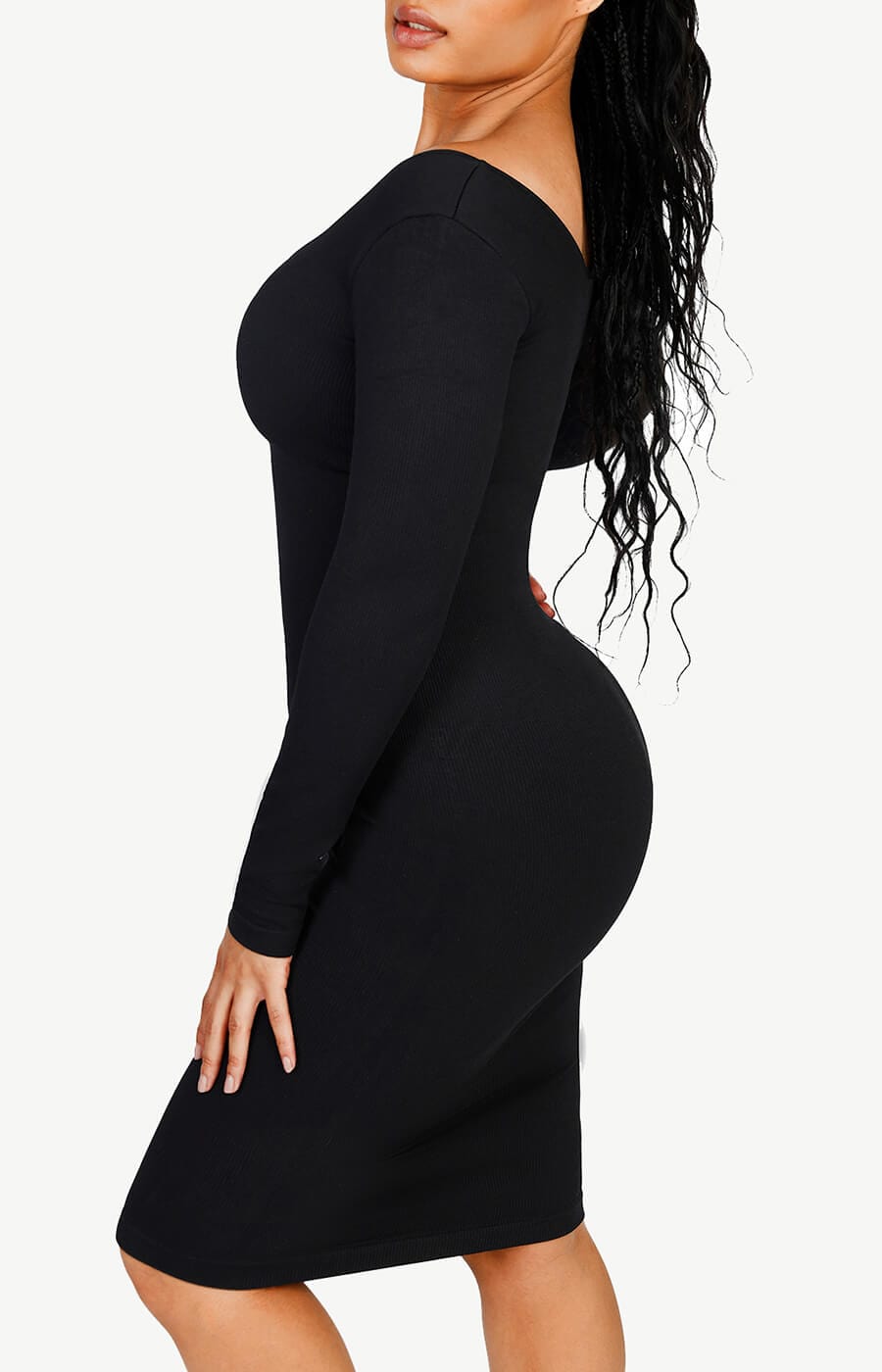 Built-In 360° Seamless V-Neck Long Sleeve Shaper Dress