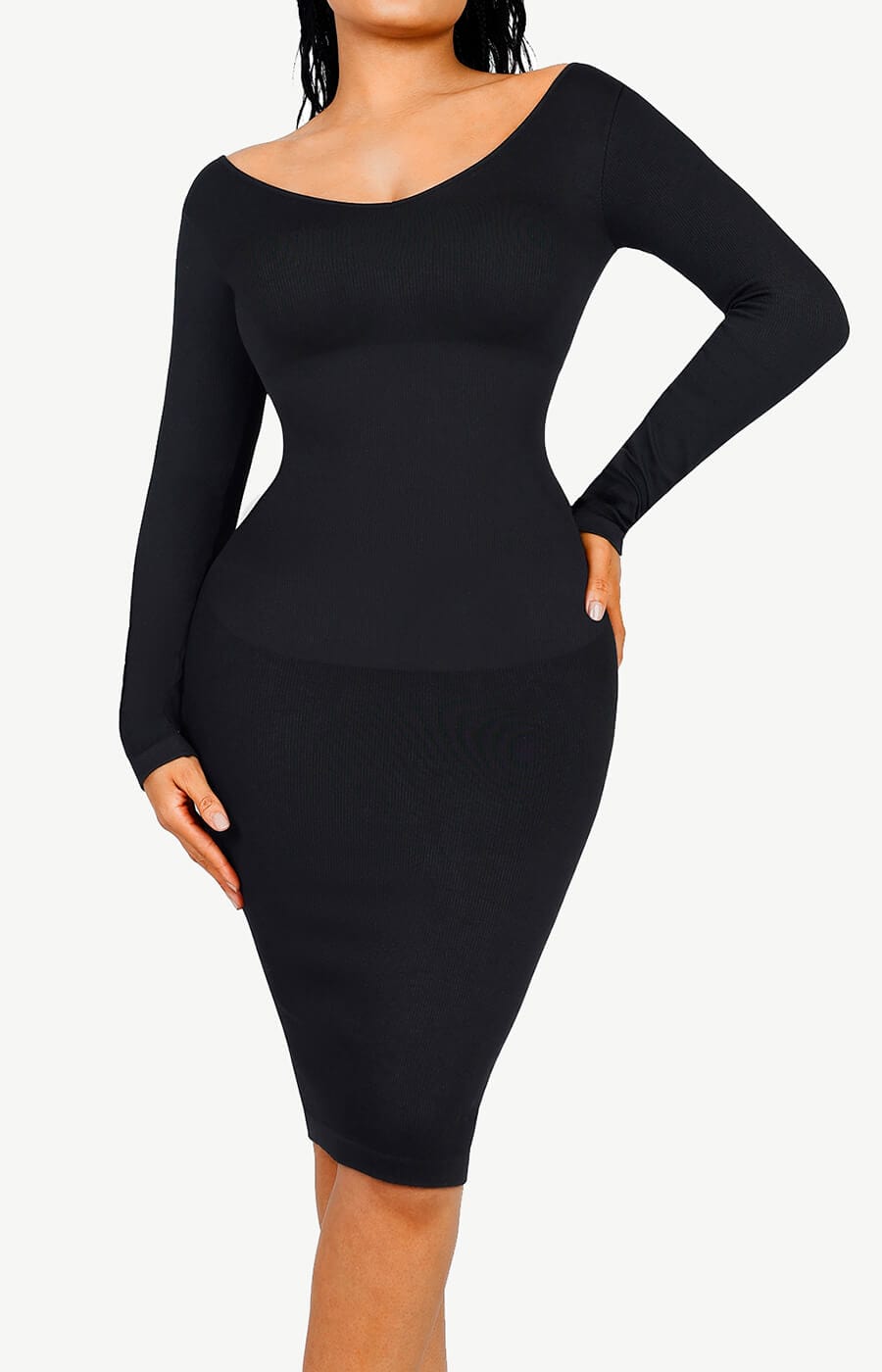 Built-In 360° Seamless V-Neck Long Sleeve Shaper Dress