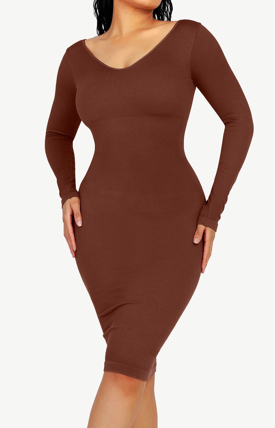 Built-In 360° Seamless V-Neck Long Sleeve Shaper Dress