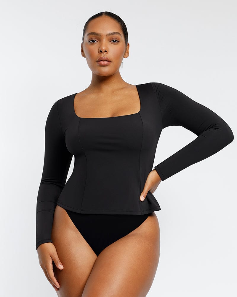 BuiltIn Shapewear 2In1 Scoop Long Sleeve Sculpt Top Shapewear Outfit