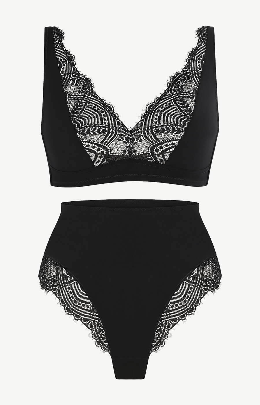 Lace Trim Seamless Bralette And Brief Set