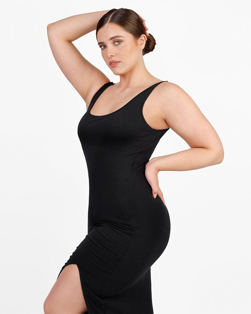 Cozy Ribbed Low-Back Shaping Dress
