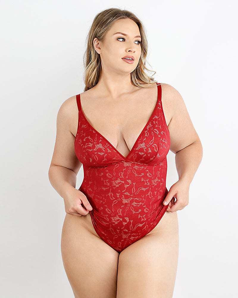 Lace Glamour Leavy Florals Cami Thong Bodysuit