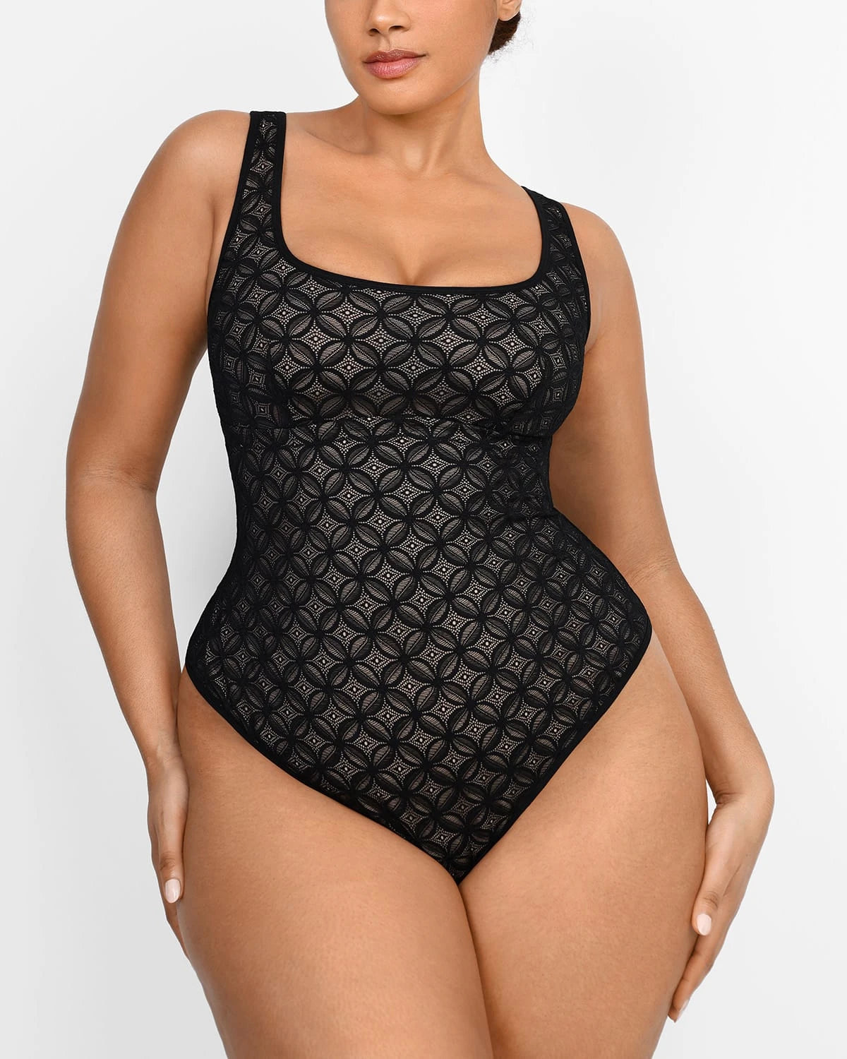 Smart Lace Geometric Sculpting Bodysuit Lace Bodysuit Shapellx Wide Straps Black M