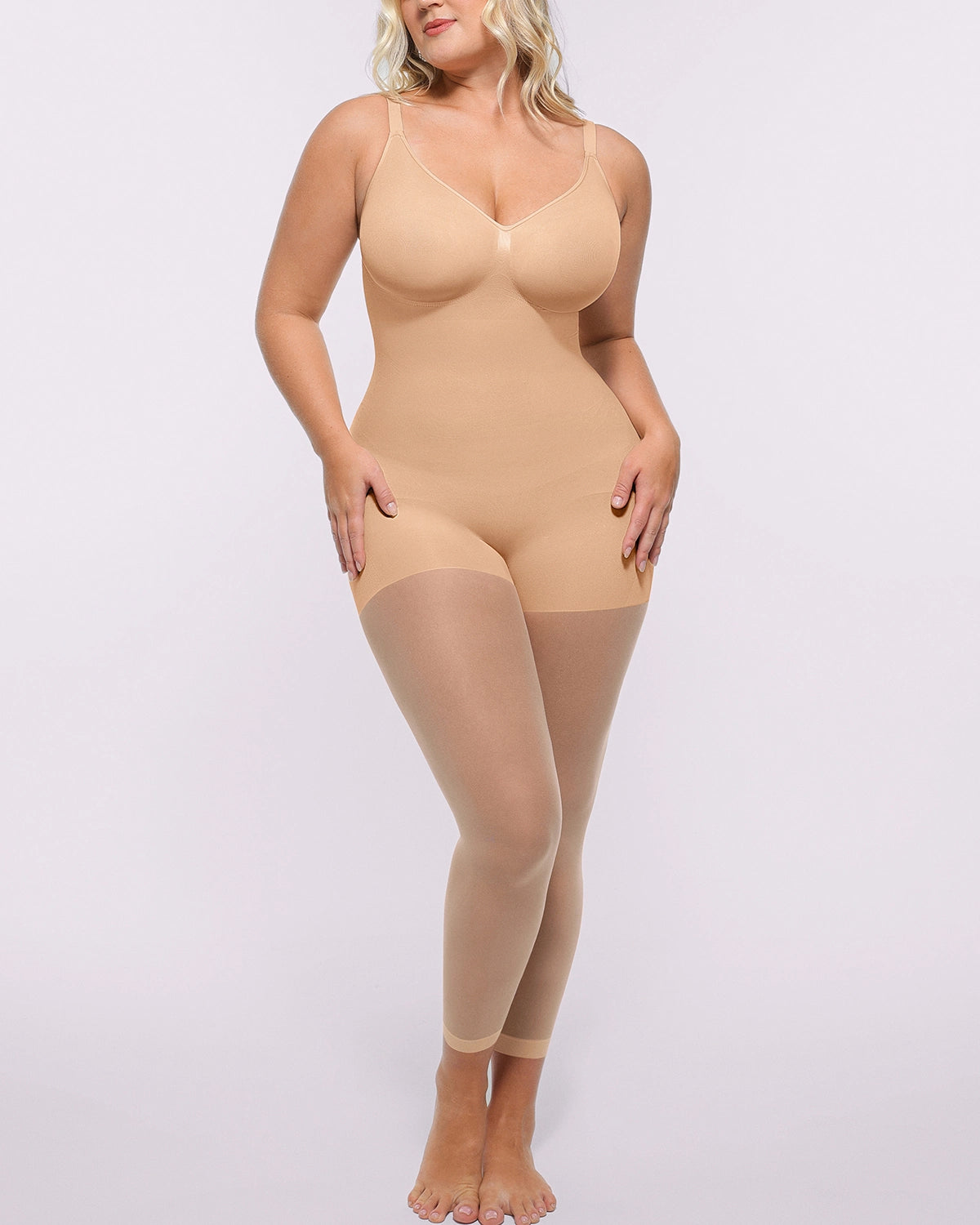 MistWeave full-coverage beige bodysuit combining shaping support and seamless layering