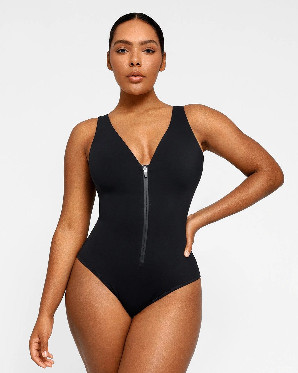 Smart Sculpt Plunge Zip Front Shaping Swimsuit