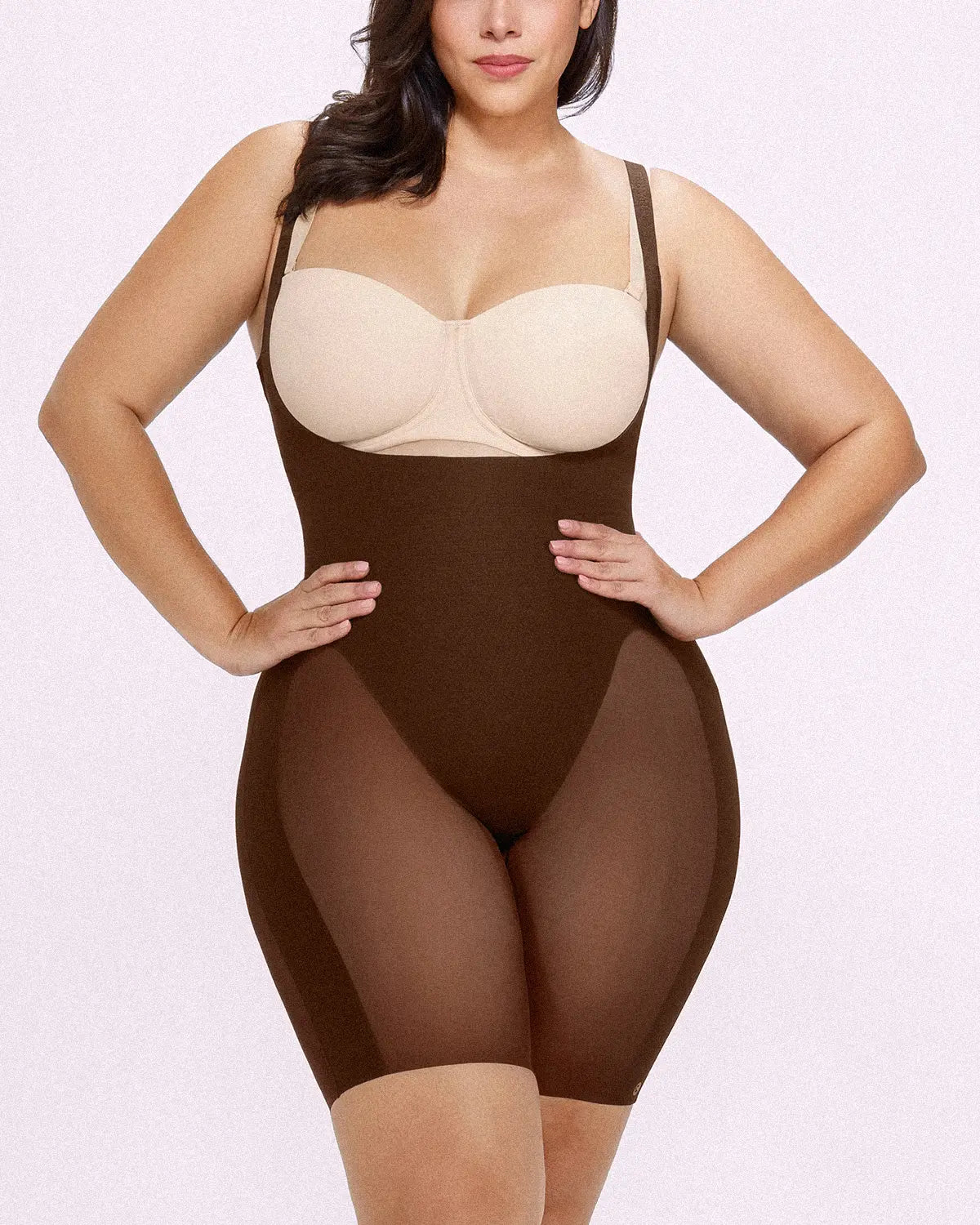 Open Bust Smoothing Mid Thigh Bodysuit