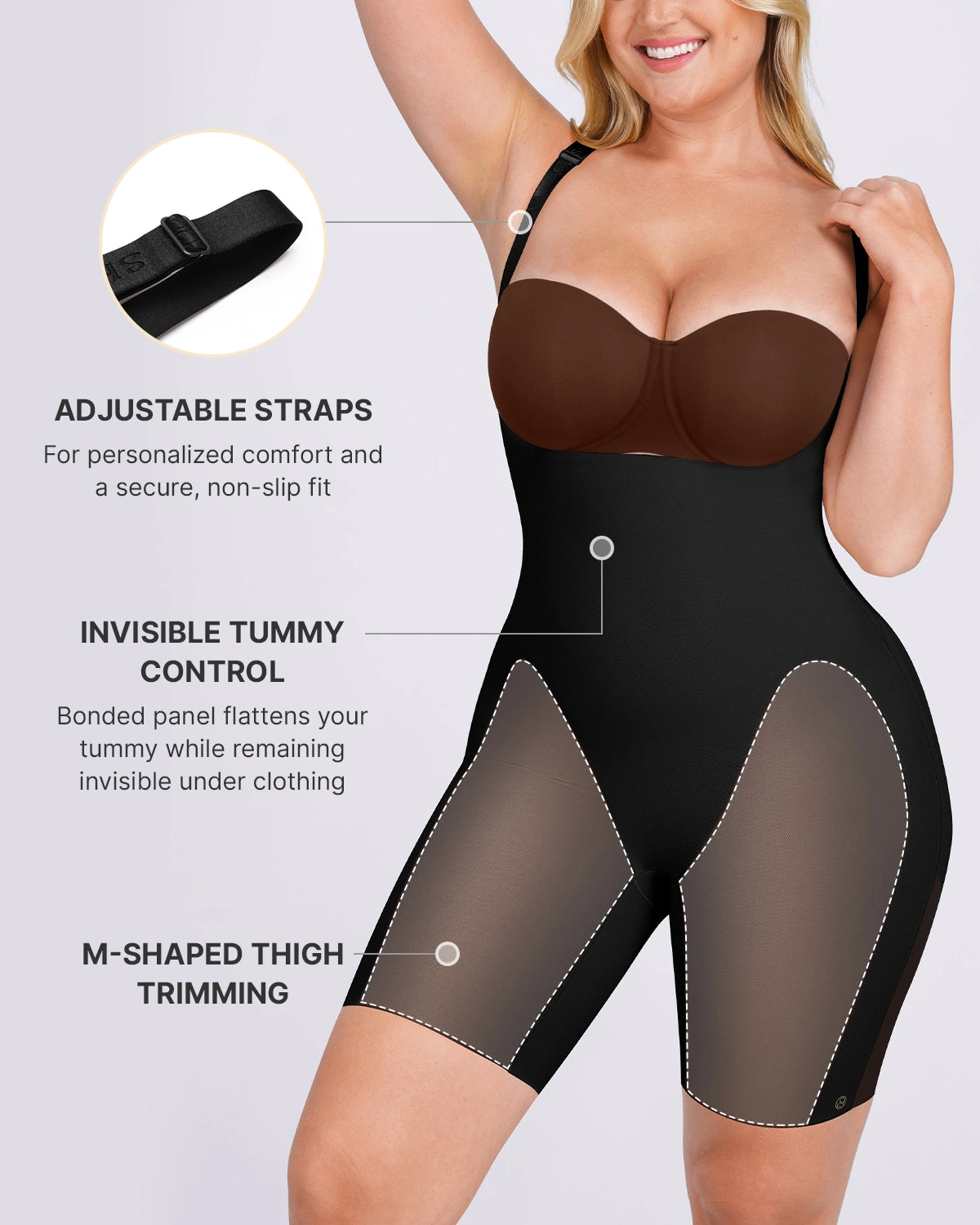 Open Bust Smoothing Mid Thigh Bodysuit