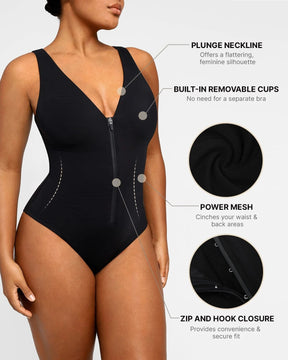 Smart Sculpt Plunge Zip Front Shaping Swimsuit