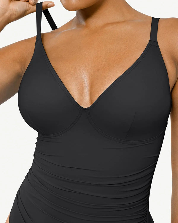 Smart Sculpt Ruched Lace-Up Back Shaping Swimsuit
