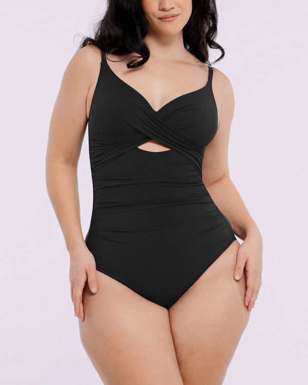 Smart Sculpt Ribbed Cutout-Front Shaping Swimsuit