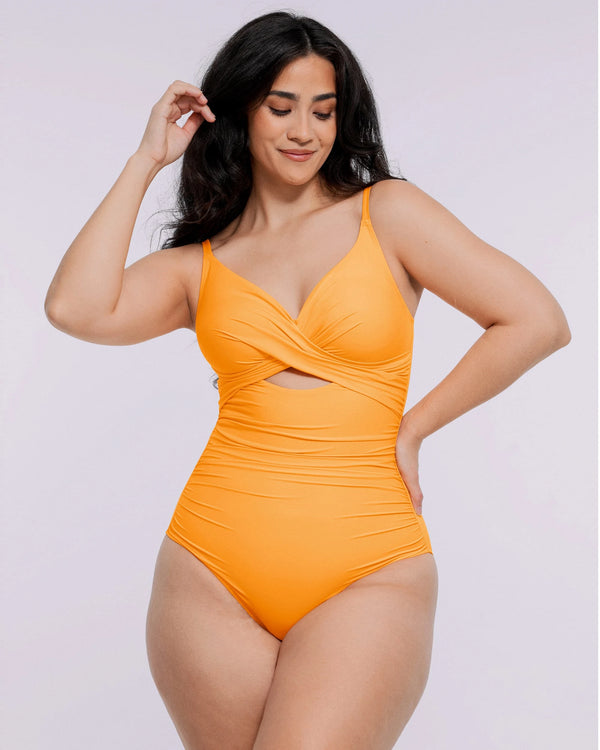 Smart Sculpt Ribbed Cutout-Front Shaping Swimsuit