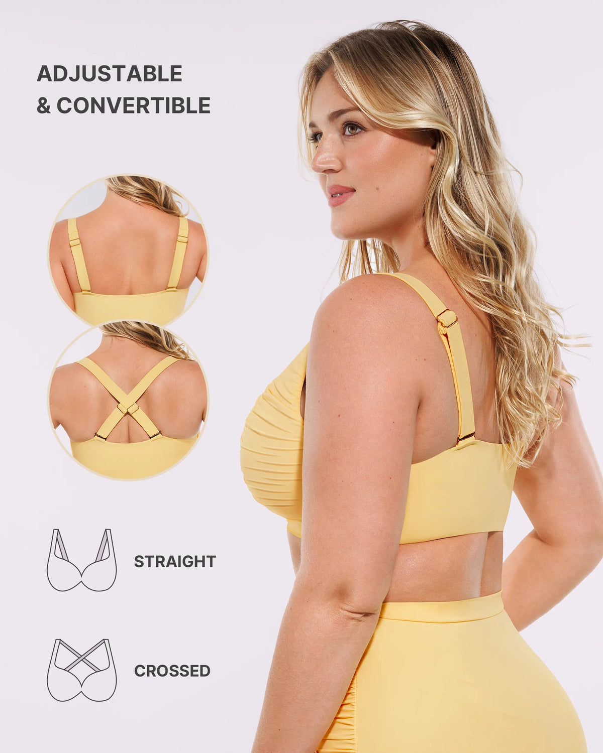 Smart Sculpt™ Ruched V-Neck Bikini Top & High-Waisted Bottom Set