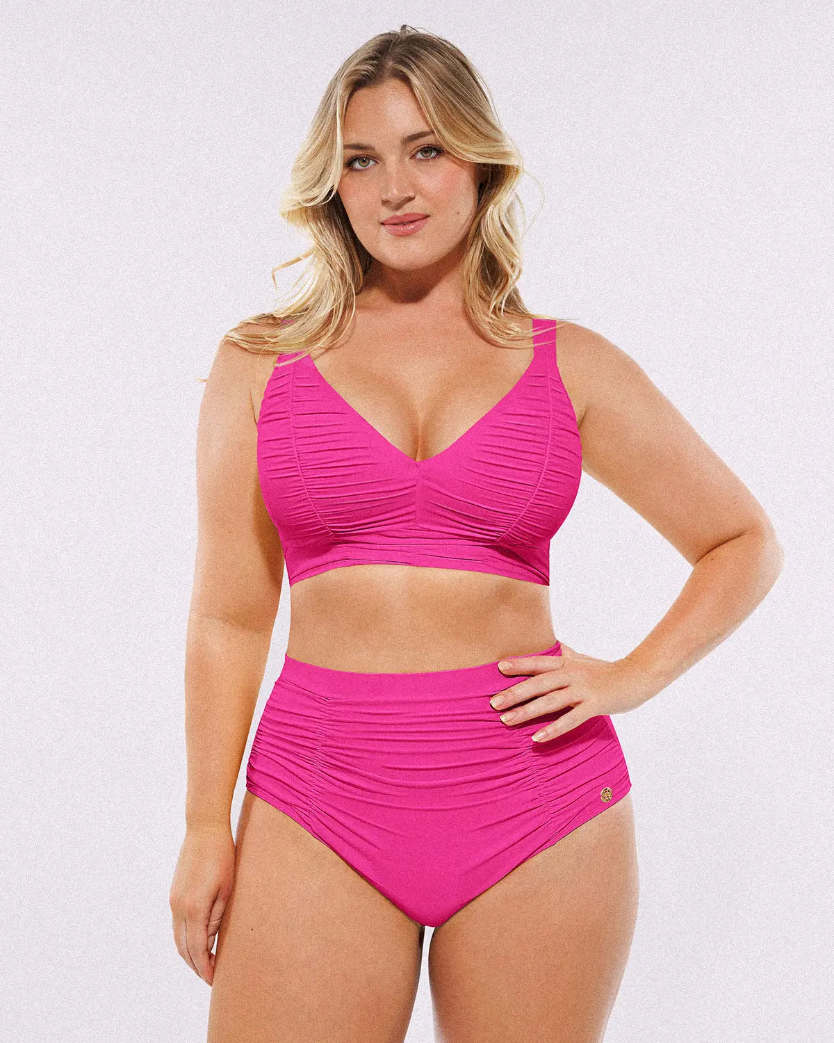 Smart Sculpt™ Ruched V-Neck Bikini Top & High-Waisted Bottom Set