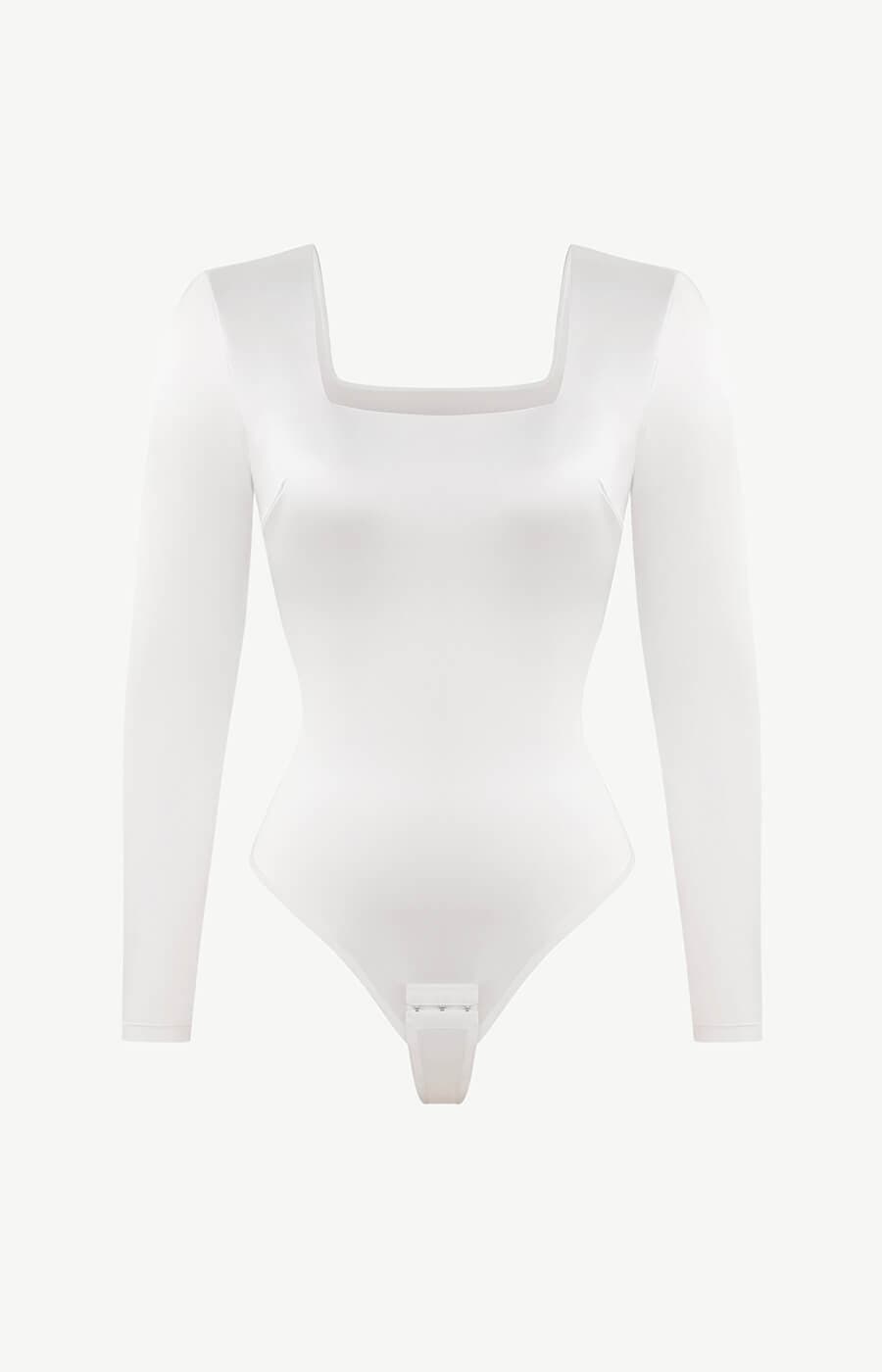 Square Neck Long Sleeve Sleek Thong Bodysuit
