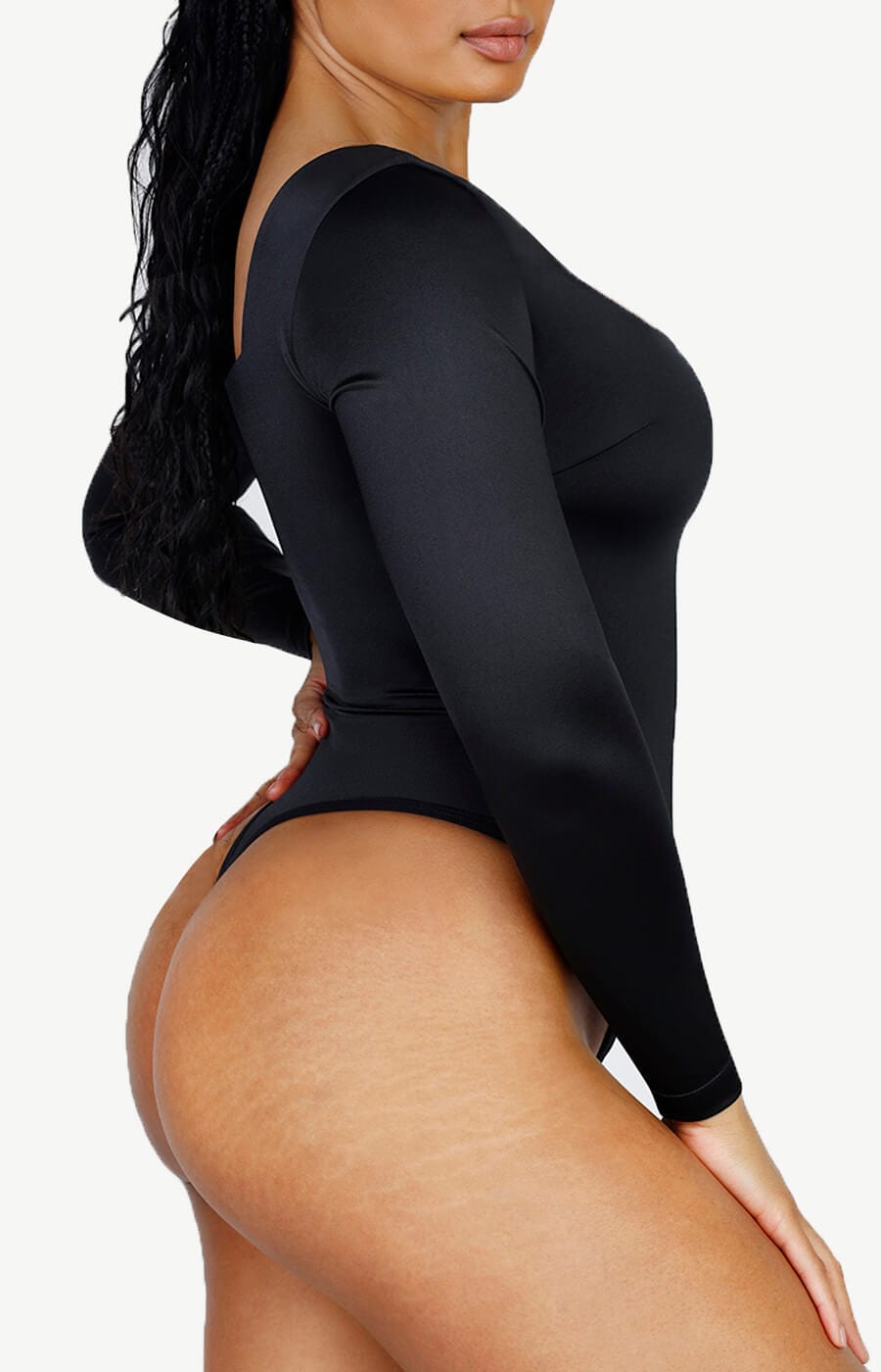 Square Neck Long Sleeve Sleek Thong Bodysuit