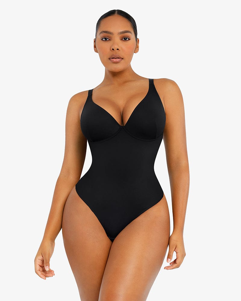 SHAPELLX Women's AirSlim Body Contour V-Neck Thong Bodysuit CL5