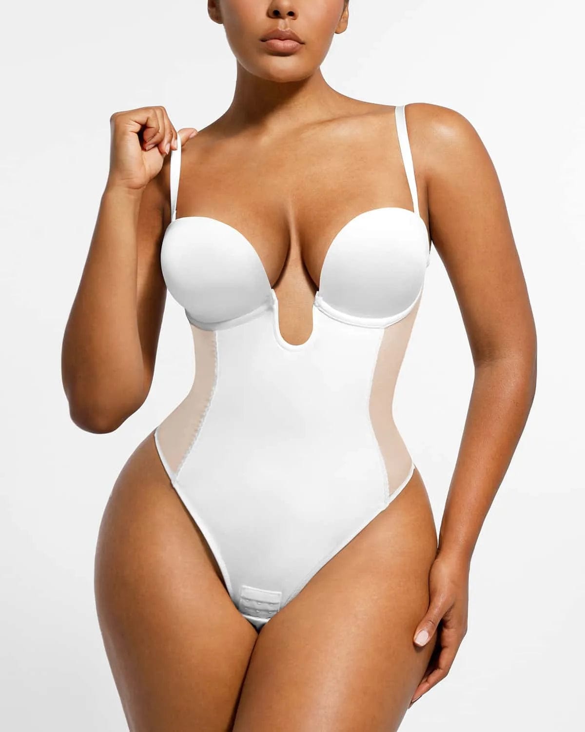 BOOT-YEAH™ MeshSmooth™ Deep Plunge Low-Back Thong Bodysuit