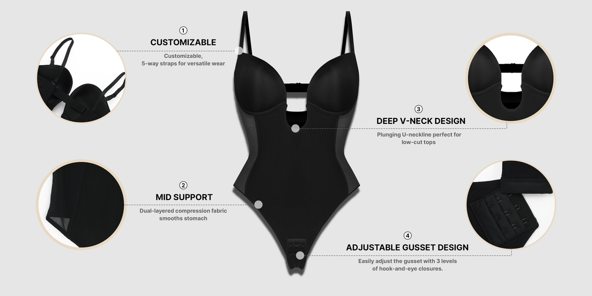 BOOT-YEAH™ MeshSmooth™ Deep Plunge Low-Back Thong Bodysuit