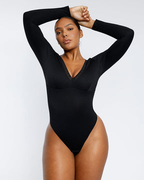 AirSlim® Lace Trim Deep V-Neck Bodysuit