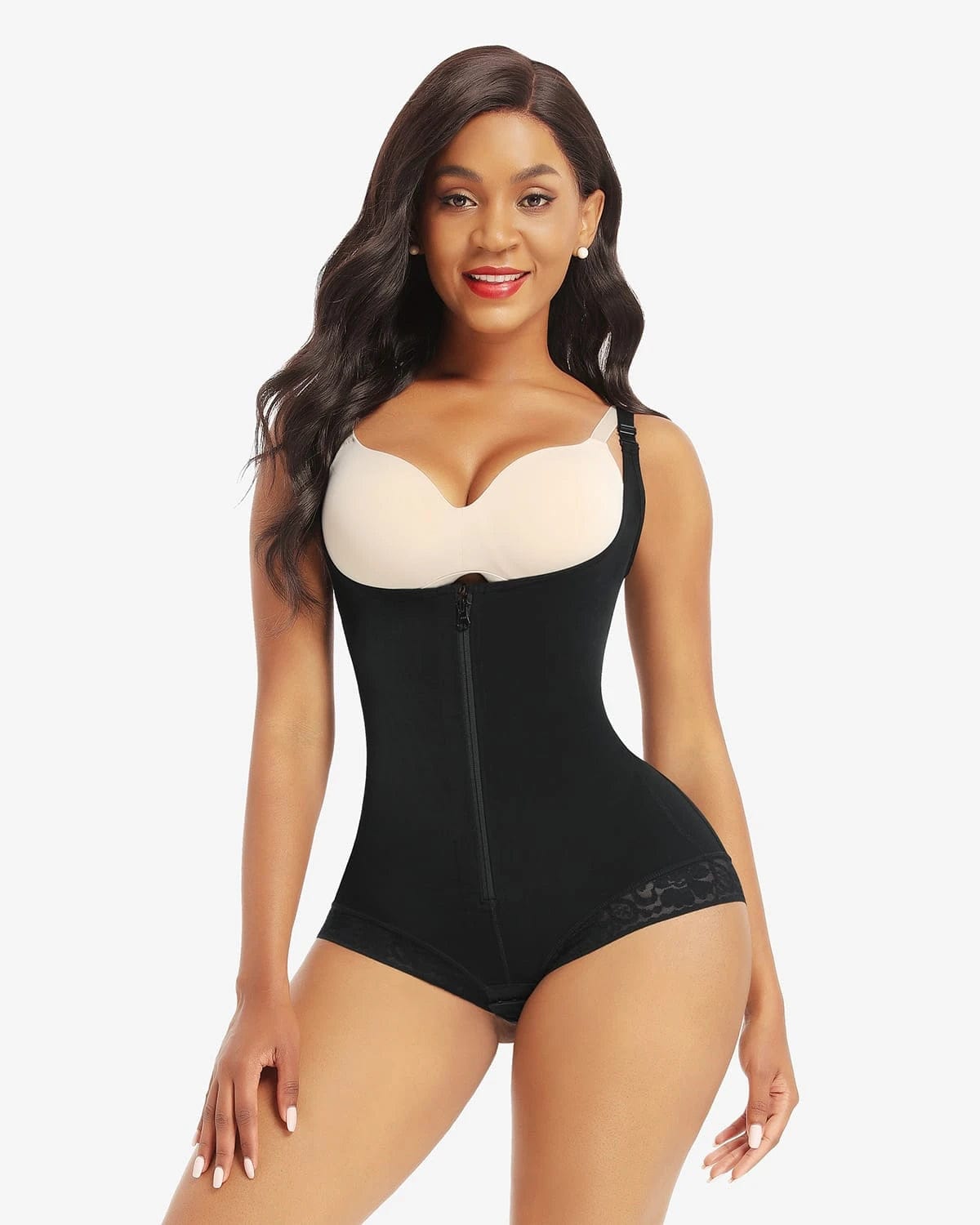 Tummy Control Shapewear for Women One Piece Square Neck Seamless Bodysuit  Open Bust Mid Thigh Body Shaper Shorts 