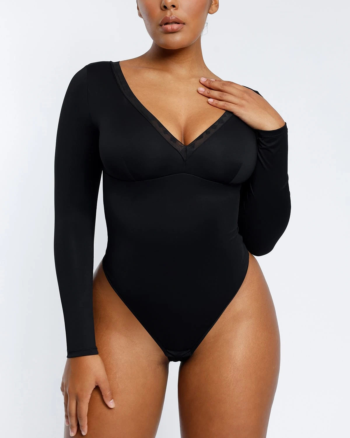 AirSlim Lace Trim Deep V Neck Bodysuit