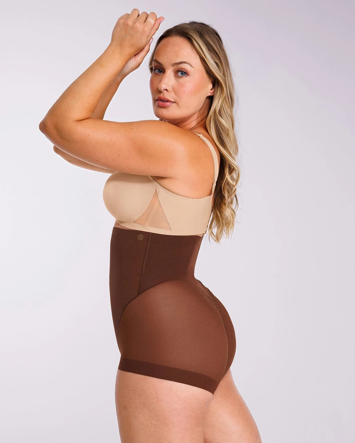 Side view of BOOT-YEAH MeshSmooth Butt-Lifting Brief showing waist and hip contouring