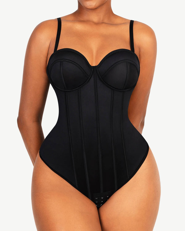 Good American Women's Mesh Bustier Thong Bodysuit - Lightweight Stretch Lingerie With Adjustable Straps