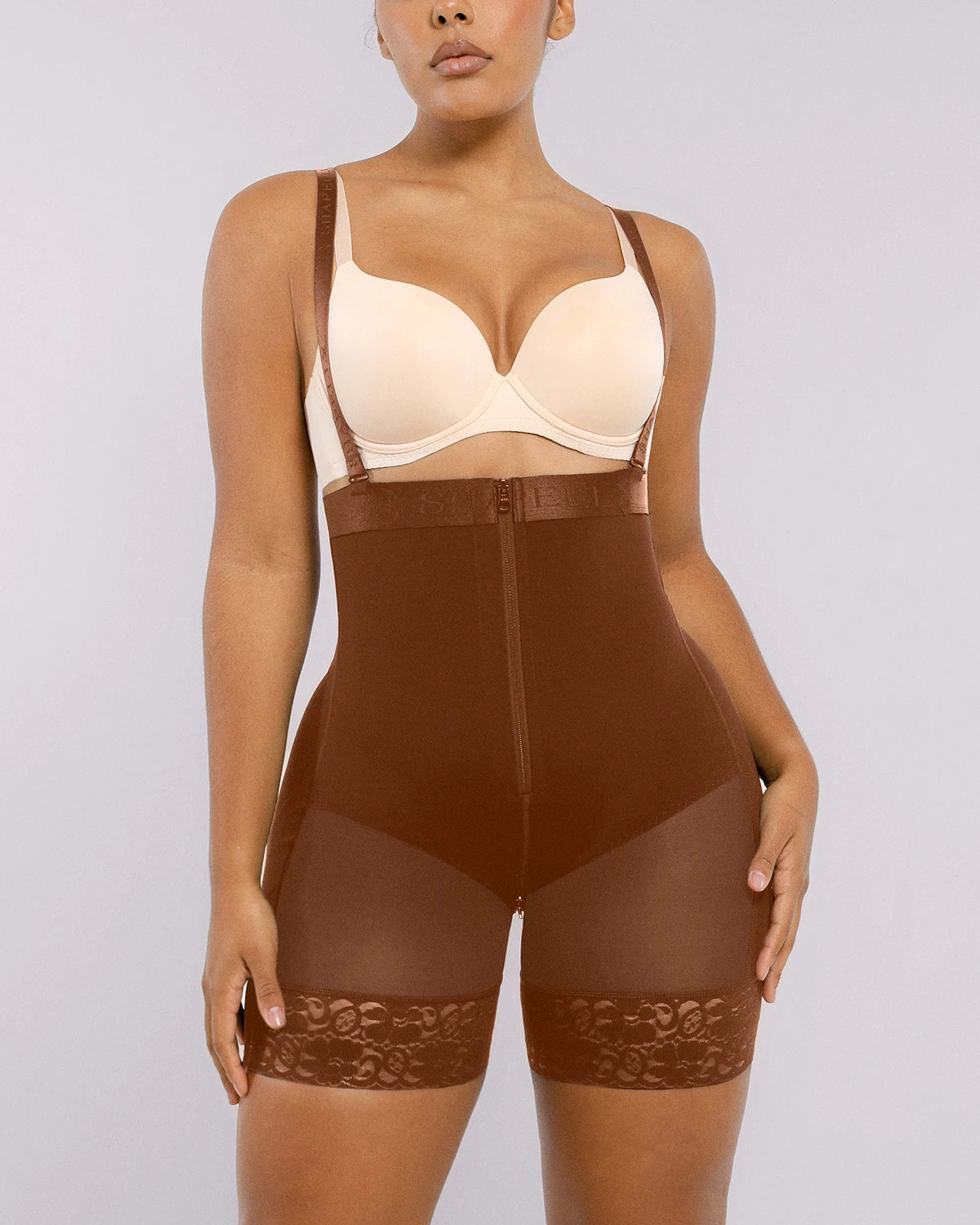 Close-up of extended lace leg bands with anti-slip grip lining, no rolling or thigh imprints