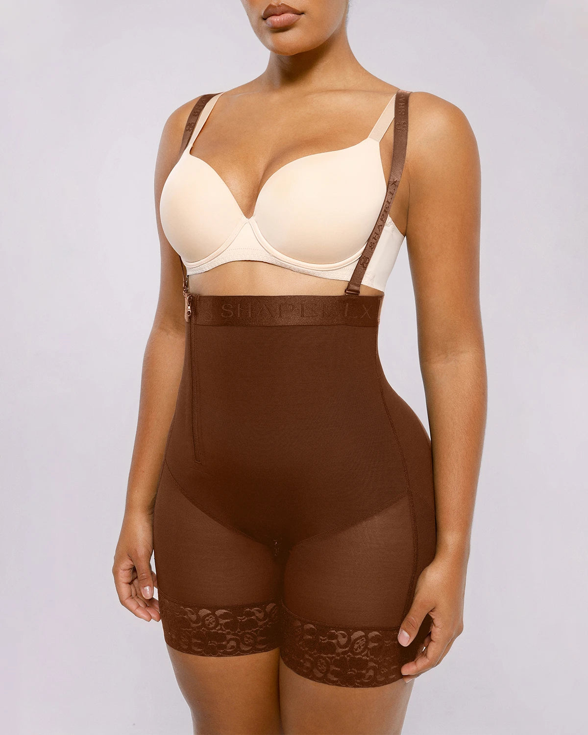 Close-up of extended lace leg bands with anti-slip grip lining, no rolling or thigh imprints