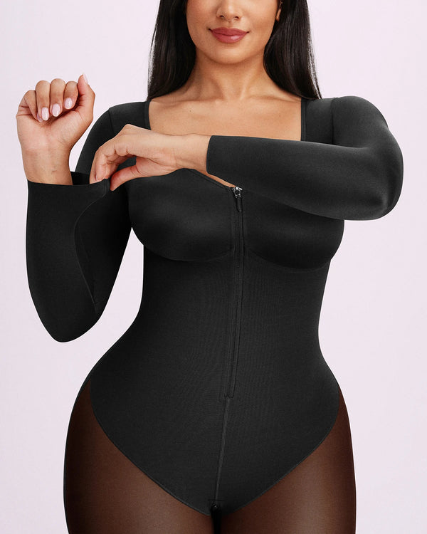 BOOT-YEAH™ Zip-Front Tummy Control Full-Length Bodysuit