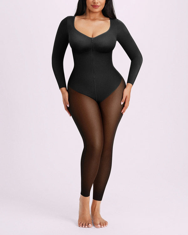 BOOT-YEAH™ Zip-Front Tummy Control Full-Length Bodysuit