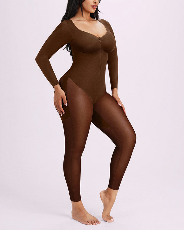 BOOT-YEAH™ Zip-Front Tummy Control Full-Length Bodysuit
