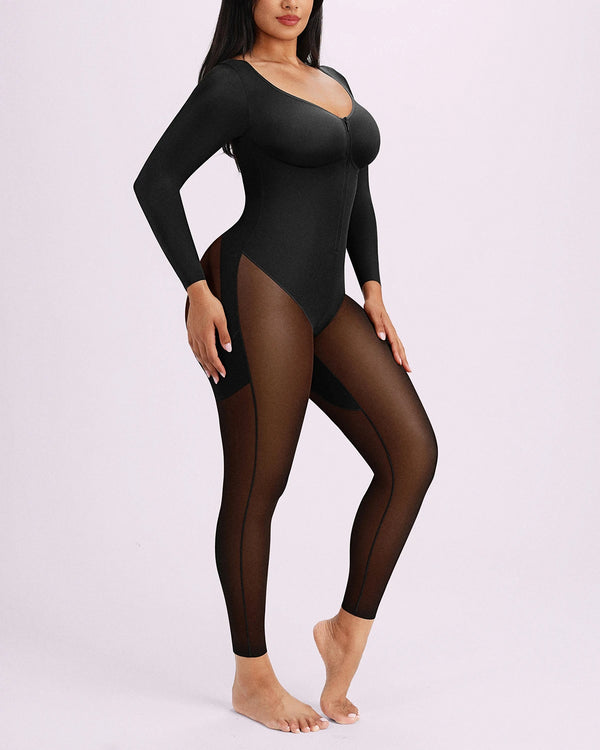 BOOT-YEAH™ Zip-Front Tummy Control Full-Length Bodysuit
