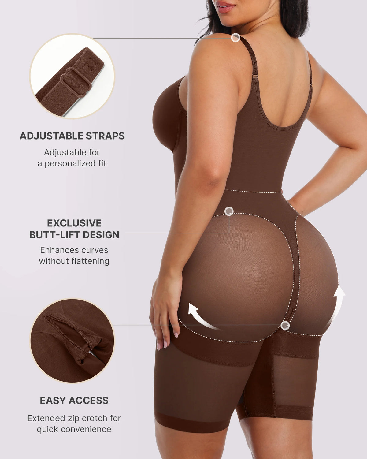 Back view highlighting body-contouring support and seamless shaping
